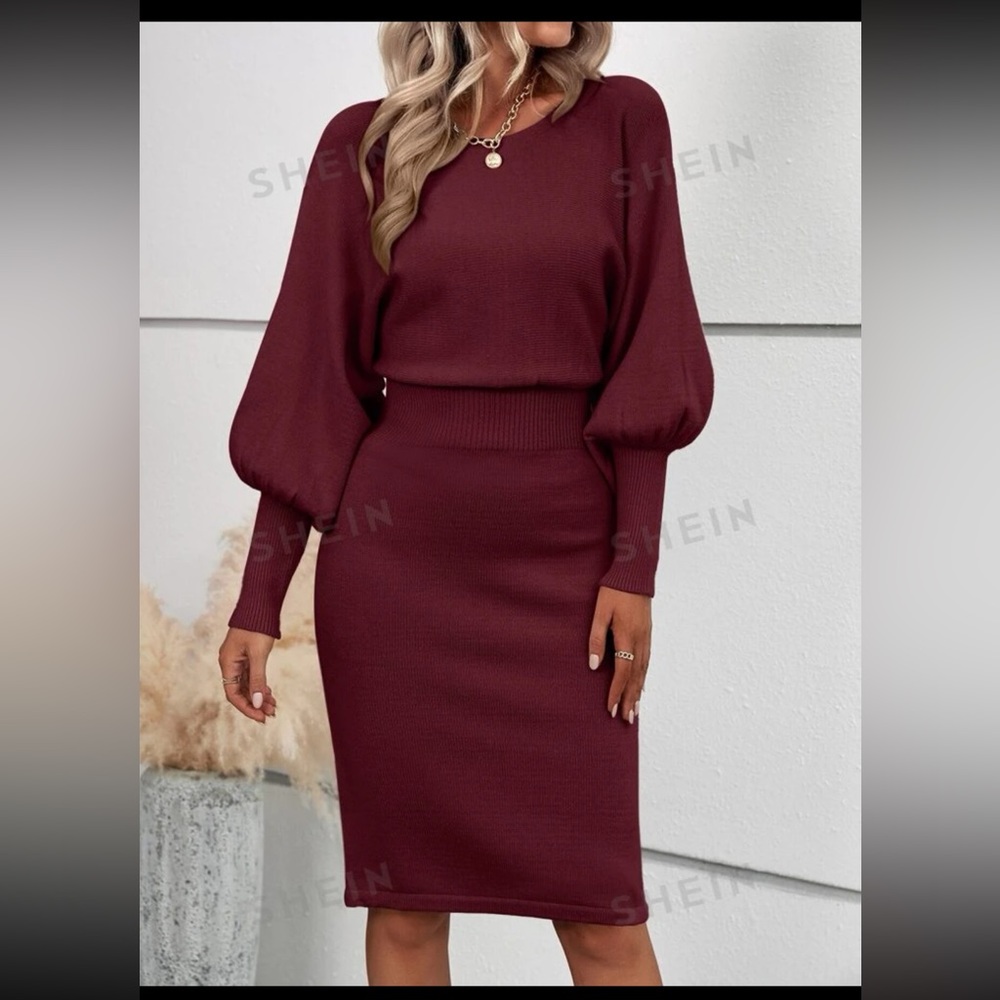 Batwing sleeve sweater dress - burgundy. Worn once. Size XL (12)